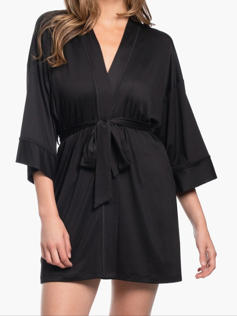 In Bloom by Jonquil Black Knit Wrap Robe Kimono Minimalist XL NWT